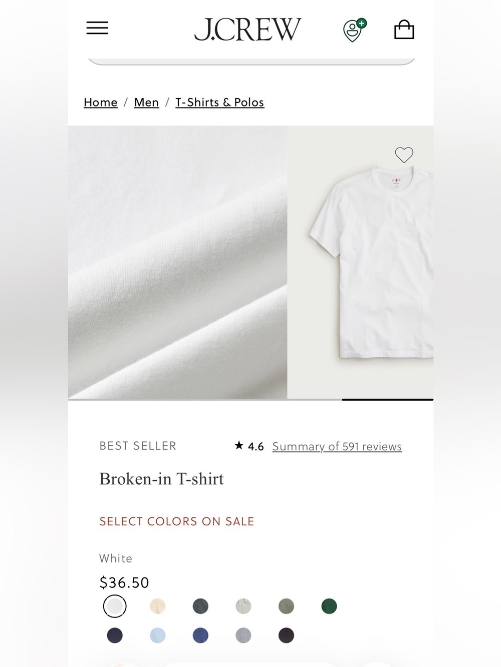 J. Crew men’s “broken-in” t shirt